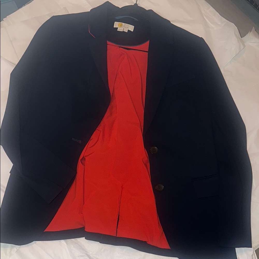 Boden Black Blazer with Vibrant Red Lining